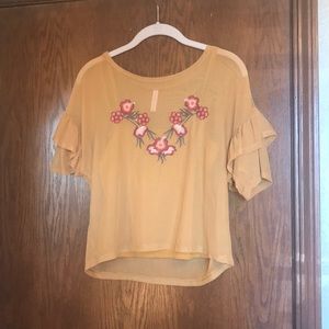 Yellow floral mesh top